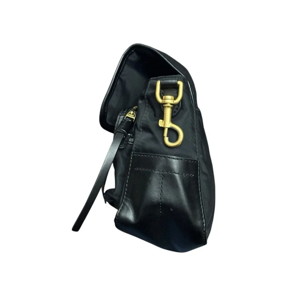 Tory Burch Perry Nylon Crossbody Shoulder Bag Black Strap Green Interior